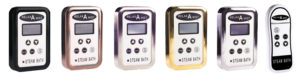 Relax-A-Mist Time and Temperature Controls in various finishes: Matte Black, Venetian Bronze, Brushed Nickel, Gold, and Chrome. For use with Relax-A-Mist residential steam generators.